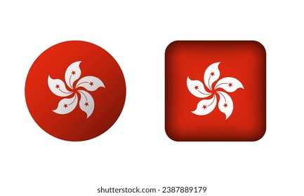 Plaza plana y Circle Iconos de bandera de Hong Kong