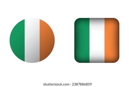 Flat Square and Circle Ireland Flag Icons