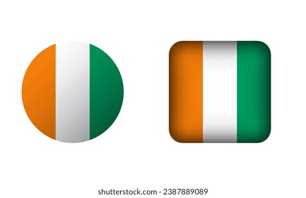 Iconos de bandera de Costa de Marfil y plaza plana y círculo