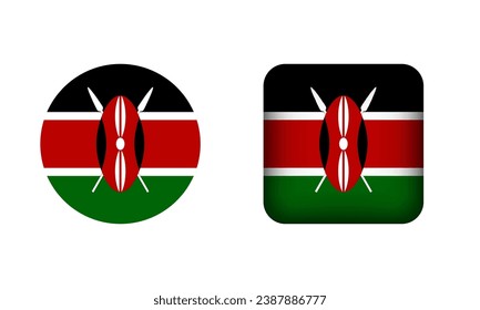 Plaza plana y Circle Iconos de la bandera nacional de Kenia