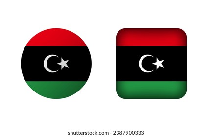 Flat Square and Circle Libya National Flag Icons