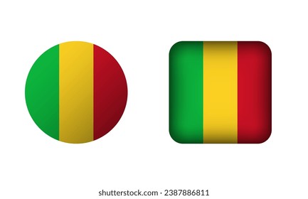 Flat Square and Circle Mali National Flag Icons