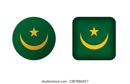 Flat Square and Circle Mauritania National Flag Icons