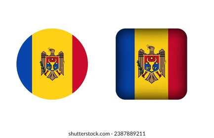 Flat Square and Circle Moldova Flag Icons