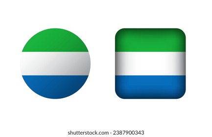 Flat Square and Circle Sierra Leone National Flag Icons