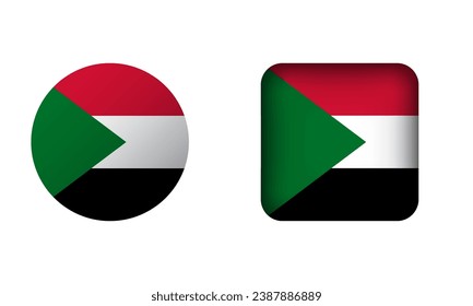 Flat Square and Circle Sudan Flag Icons