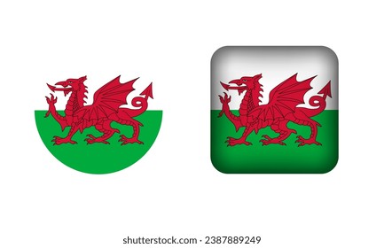 Iconos de bandera de Gales Plano y Círculo