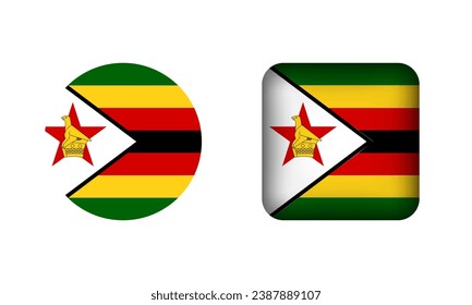 Flat Square and Circle Zimbabwe Flag Icons
