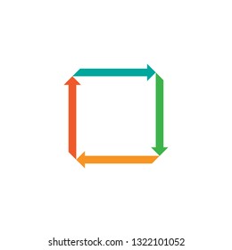 flat square with four arrows for infographic. Template for cycle diagram, graph, presentation and round chart. Business concept with 4 options, parts, steps or processes. Data visualization.