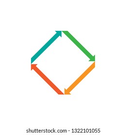 flat square with four arrows for infographic. Template for cycle diagram, graph, presentation and round chart. Business concept with 4 options, parts, steps or processes. Data visualization.