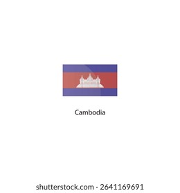 Flat square icon of Cambodia flag. Simple vector illustration.