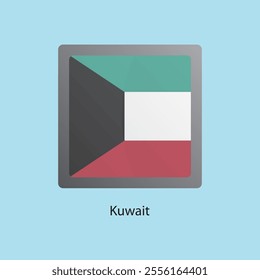 Flat square icon of Kuwait flag. Simple vector illustration.