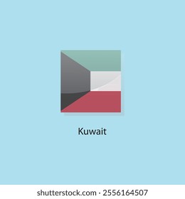 Flat square icon of Kuwait flag. Simple vector illustration.