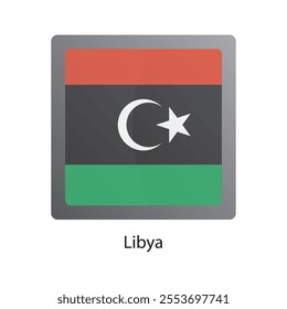 Flat square icon of Libya flag. Simple vector illustration.