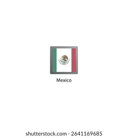 Flat square icon of Mexico flag. Simple vector illustration.