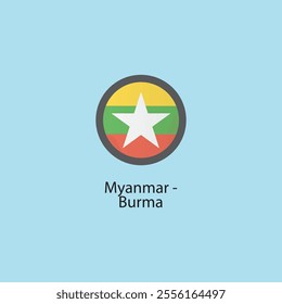 Flat square icon of Myanmar flag. Simple vector illustration.