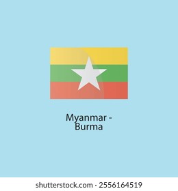 Flat square icon of Myanmar flag. Simple vector illustration.