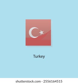 Flat square icon of Turkey flag. Simple vector illustration.