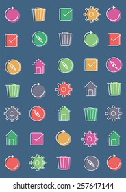 Flat square icons set on gray. Colorful app or button