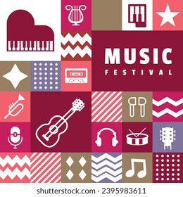 Flat square music banner and poster design illustration