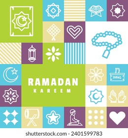 Flat square ramadan kareem banner and poster design isolated