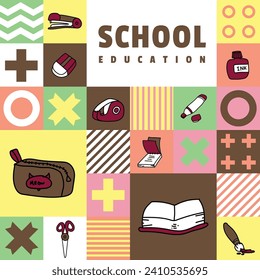 Flat square school education banner and poster vector
