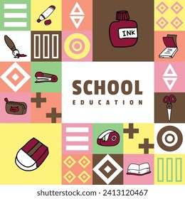 Flat square school education banner and poster design creative