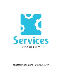 flat square shape with gear service logo design, vector graphic symbol icon sign illustration