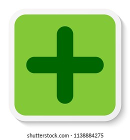 Flat square sticker plus sign icon, button. Positive symbol isolated on white background. Vector EPS 10