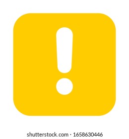 Flat square yellow exclamation point icon, button. Attention symbol isolated on a white background. EPS10 vector file