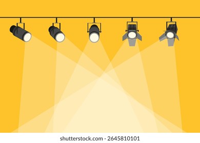 Ilustração de vetor de holofote de palco plano para apresentação, plano de fundo de desempenho, design de cartaz, modelo em camadas e escalável