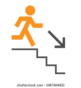 flat staircase signature icon, exit door, evacuation arrows vector eps 10