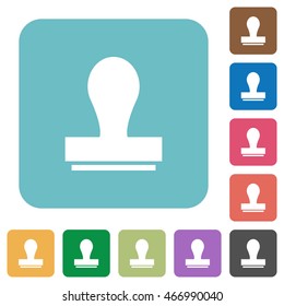 Flat stamp icons on rounded square color backgrounds.