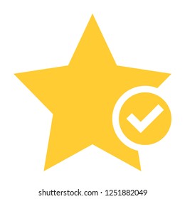 Flat star icon favorite sign bookmark yellow gold button with check mark pictogram. Vector illustration a graphic element for web internet design