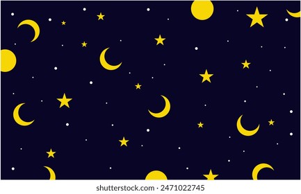 Flat star night sky horizontal background. Colorful Cosmos pattern with stars. Repeating Space Pattern. Dark Sky with colorful stars. Vector Illustration.