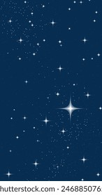 Flat star night sky vertical background. Bright Cosmos pattern with stars. Vertical Space backdrop. Dark Sky with shiny stars. Vector Illustration.