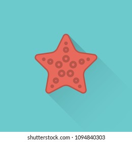 flat starfish color icon on blue background