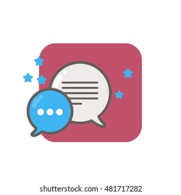 Flat start up illustration on the dark pink background. Mobile Phone messenger icon. Mobile app