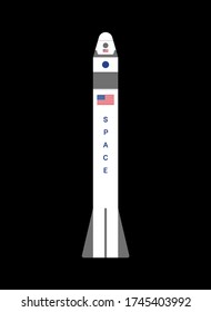Flat starting spaceship with astronaut capsule. Flat style vector illustration.