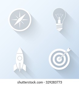 Flat startup icons with long shadows. Vector illustration