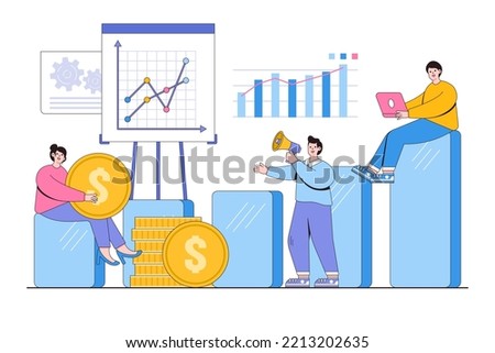 Flat statistical and data analysis business graph for finance investment concept. Outline design style minimal vector illustration.