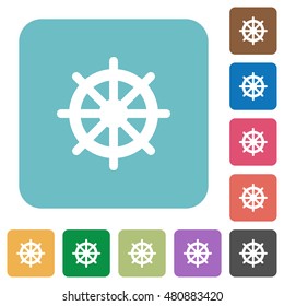 Flat steering wheel icons on rounded square color backgrounds.