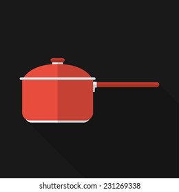 Flat stewpot with long shadow. Vector icon, illustration. Modern design