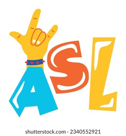 Flat sticker of asl word 