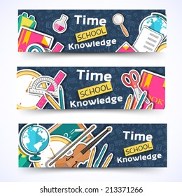 flat sticker back to school horizontal banners concept. Vector illustration design