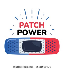 A flat sticker of bandage with patch power typography 