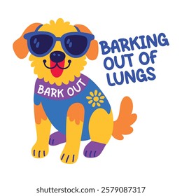 A flat sticker of a barking dog with funny sarcastic typography 