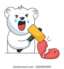 Flat sticker of bear breaking heart 