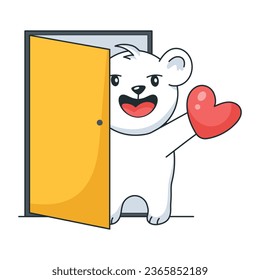 Pegatina plana de un oso en la puerta que da corazón 