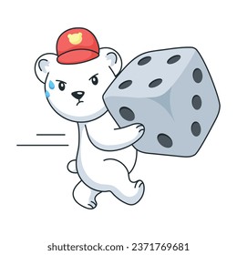 Here’s a flat sticker of a bear with game dice 